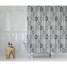 Gri Halkalı Duş Perdesi - 180x200 Cm Banyo Perdesi - Tek Kanat Banyo Duş Perdesi - Polyester Kumaş Su Geçirmez Küvet Perdesi - Yıkanabilir Banyo Duş Perdesi Siyah