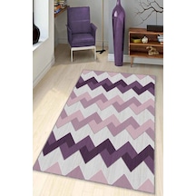 Mor Zigzag Kaymaz Tabanlı Makinede Yıkanabilir Halı Kn005n11