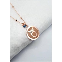 925 Ayar Baykuş Plaka Kolye Rose Gold