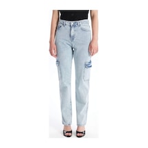 Kargo Cep Kar Yıkama Jeans Pantolon Mavi