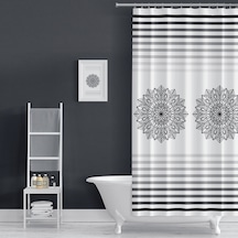 Siyah Çizgili Banyo Perdesi, 180x200cm Tek Kanat Duş Perdesi Beyaz - Siyah