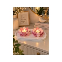 Pembe Lotus Çiçeği 2 Li Dekoratif Tealight Mumluk Seti Pembe