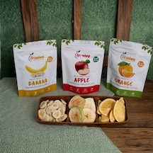Fruvivo 3'lü Freeze Dry Paket - Muz + Elma + Portakal - Dondurularak Kurutulmuş Meyve Cipsi Şeker İlavesiz %100 Doğal Vegan 70 G