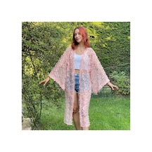 Lila Mare Tül Dantel Handmade Beachwear Yazlık Kimono Standart Bedenlere 36-44 Arası Uygundur Renkli Renkli