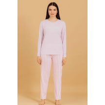 Pemilo Kadın 20299 Uzun Kol % 100 Pamuk Milan Pijama Takımı Pembe Pembe