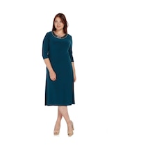 Nidya Moda Büyük Beden Hazır Yakalı Elbise-4079P Petrol