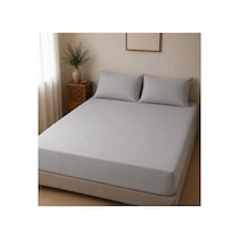 Çift Kişilik Lastikli Çarşaf Takımı 2 Adet Yastık Kılıflı 50x70 180x200+30 %100 Pamuk Gri