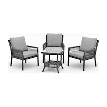 Oslo Raddan 1+1+1 Bistro Set Minderli 3 Kişilik Raddan Oturma Grubu Bahçe Balkon Teras Set Antrasit Antrasit