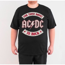Bant Giyim  AC/DC Büyük Beden Siyah Erkek T-shirt Tişört 4XL