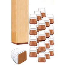 24 Adet Kare Sandalye Pabucu 3.3x3.3 Cm Şeffaf Silikon Keçeli Ayak Koruyucu
