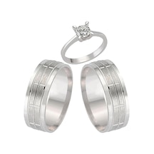 Sade Gümüş Alyans Çifti Söz Yüzükleri Tektaş Hediye Wr49