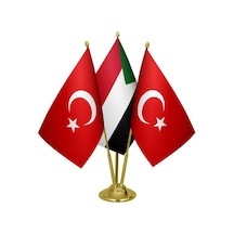 Masa Üstü Sudan Bayrağı Türk Bayrağı Üçlü Pirinç Direk Masa Bayra