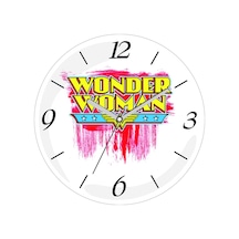 Wonder Woman Çap 30cm Sessiz Akar Bombeli Gerçek Cam Duvar Saati Çok Renkli