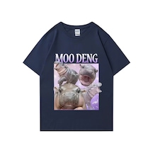 Flood Of Style Moo Deng Kabarık Domuz Tayland'da Bebek Komik Meme T-shirt Erkek Kadın Kawaii Streetwear T-sh Lacivert