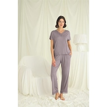 Aria's Closet Aesco Kısa Kollu V Yakalı Dantelli Pijama Takımı Karışık-çok Renkli