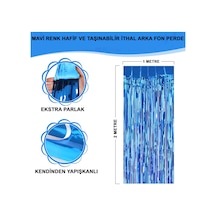 Mavi - 761 - Renk Ekstra Metalize Parlak Saçaklı Arka Fon Perde İthal A Kalite - Edntrend - 1x2 Metre Tüm Yaşlar