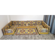 Coton Şark Köşesi Şirine Desenli Minder Takımı Sarı 15 Parça