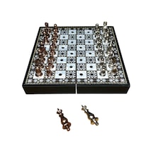 Gifthome Antik Klasik Sedef Desenli Mini Seyahat Boy Satranç Takımı 16 X 16 Cm