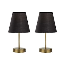 2 Adet Set Marla Modern Metal Ayaklı Kumaş Başlıklı Masa Lambası Abajur Siyah Siyah