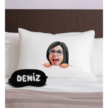 Bk Gift Kişiye Özel Karikatürlü Pamuklu Yastık Kılıfı Ve Göz Bandı Uyku Seti-3, Tasarım Ev Tekstili, Uyku Bandı, Ev Hediyesi