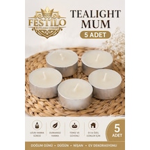Tealight Mum 5 Adet Kalp Kırmızı Yuvarlak Kırmızı Beyaz Dekoratif Mum Beyaz
