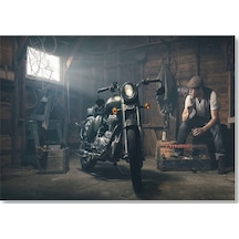 Cakasepetim Royal Enfield Motorsiklet Ve Sigara İçen Adam Ahşap Mdf Tablo
