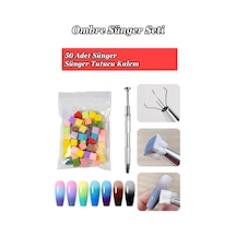 Nail Art Ombre Sünger Ve Tutucu Kalem Seti 50 Adet Sünger Ve Ombre Süngeri Çok Renkli