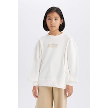 DeFacto Kız Çocuk Oversize Geniş Kalıp Bisiklet Yaka Baskılı Sweatshirt D9784A825SPER105 Ekru
