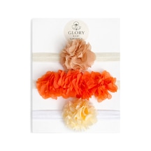 3'lü Bebek Bandana Seti Çiçek Turuncu - Camel - Krem Turuncu - Camel - Krem