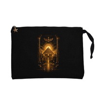 Mısır Piramit Tapınağı Siyah Clutch Astarlı Cüzdan / El Çantası