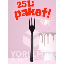 Happy Party Siyah Renkli Plastik Çatal 25 Adet Şık & Dayanıklı Kullan-at Açık Mavi