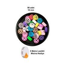 90 Adet 10 Mm Polimer Kil Fimo Boncuk Takı Bileklik + 5 Metre Lastikli Misina  - Renkli Çiçek