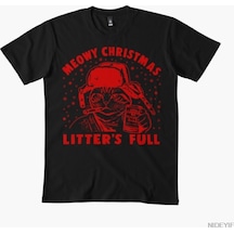 Flood Of Style Meowy Christmas Litter's Full Ugly Christmas T-shirt Erkekler Kadınlar İçin % 100% Pamuklu Ti Siyah