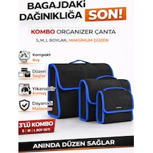 Oto Bagaj Organizer Bagaj Çantası 3'lü Kombo Kaymaz Cırt Bantlı Velur Kompakt - Siyah Mavi