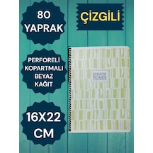 Çizgili 16x22 80 Yaprak Telli Defter Karton Kapak Perforeli Yeşil