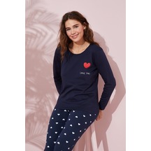 Siyah İnci Pamuklu Örme Pijama Takım 24240137 Lacivert