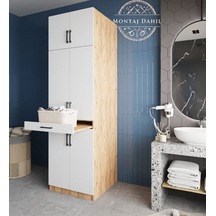 Piramit Çamaşır Ve Kurutma Makinesi Dolabı Banyo Dolabı Çam Beyaz Çam - Beyaz