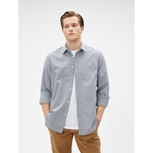 Koton Spor Gömlek Slim Fit Klasik Yaka Uzun Kollu Non Iron Lacivert Çizgili 4wam60014hw 4WAM60014HW7S0 Lacivert