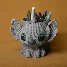 3d Baskı Knitted Kalemlik - Sevimli Karakterli Masaüstü Kalem Organizeri-gri Çok Renkli