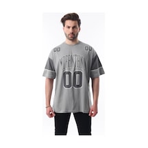 Madmext Boyalı Gri Baskılı Pamuklu Oversize Erkek T-shirt 7035 Boyalı Gri