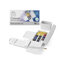 0390639 Cotman Field Box Sulu Boya Seti, Yüksek Işık Haslığına Sahip Canlı Sulu Boya, Geniş Renk Seçenekleri, Eskimeye Karşı Dayanıklı - 1/2 Kapta 12 Renk, Karıştırma Paleti, Su Tankı 0,15 L