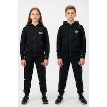 Fermuarlı Kapüşonlu Cepli Unisex Çocuk Eşofman Takımı-90926 Siyah