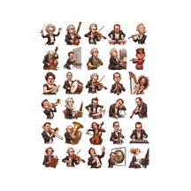 30 Adet Klasik Müzik Karikatür Sticker Seti - Laptop, Defter Ve Kılıf Çok Renkli