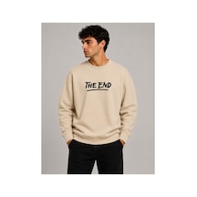 Herkesemoda The End Baskı Detaylı Bisiklet Yaka Şardonlu 2 İplik Sweatshirt Bej