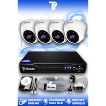 Picam 4 Kameralı Dome 4 İç Kamera Set 2 TB HDD Full HD Gece Görüşlü Güvenlik Kamerası Sistemi