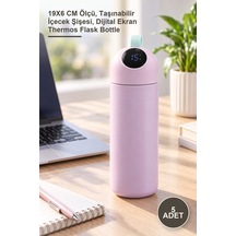5 Adet Dijital Göstergeli Termos 19x6 Cm Ölçü, Taşınabilir İçecek Şişesi, Dijital Ekran Thermos Flask Bottle