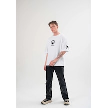Barlashive Erkek Kısa Kol Tişört Göğüs Ve Kol Bisiklet Yaka Baskılı T-shirt - Beyaz Çok Renkli