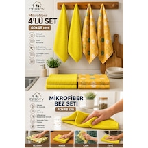 4'lü Mikrofiber Mutfak Kurulama Bezi Seti 40x48 Cm 2 Adet Sarı + 2 Adet Desenli Diğer