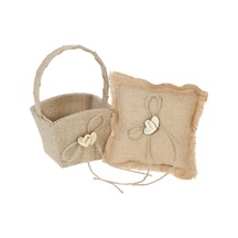 Xindoker Kırmızı Tahta Kalplerle Dekorlanmış Kır Çiftliği Temalı Düğün Seti: Sarı Kumaş Çiçek Sepeti + 15x15cm Yüzük Yastığı Diğer