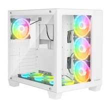Rampage Icewave Beyaz Beyaz Temperli Camlı 7*12cm ARGB Fan+ Kontrolcü Transparan E-ATX Mid-T Gaming Oyuncu Kasası